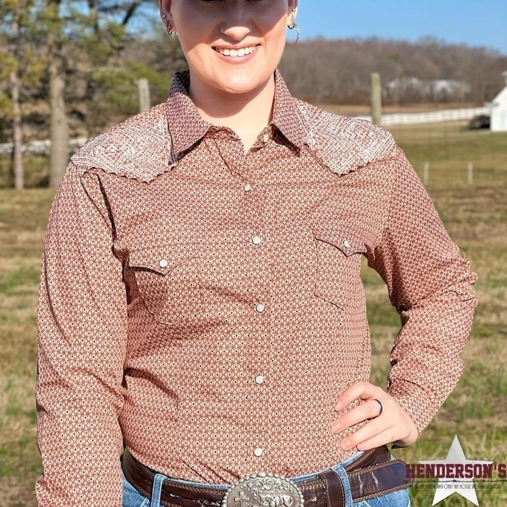 NWT Panhandle Rough Stock Burnt Orange Western Shirt Cowgirl Rodeo Sz M - Picture 3 of 8
